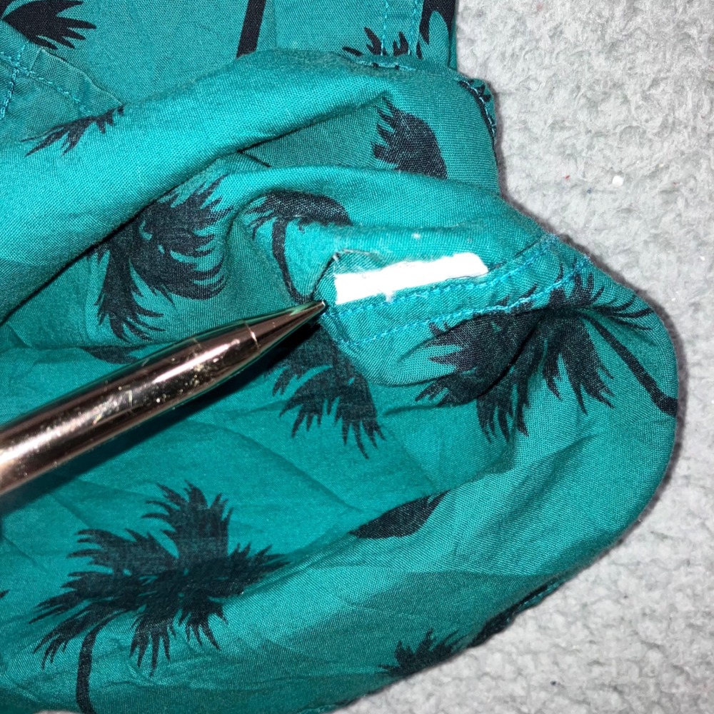 American Eagle Hawaiian Shirt Men XS Teal Palm Tree Print S/S Preppy Beach vaca - Picture 7 of 8